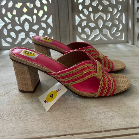 NWT  DV Dolce Vita Pink and Tan Raffia Haady Sandal High Heel Mule Size 9 - Picture 2 of 7